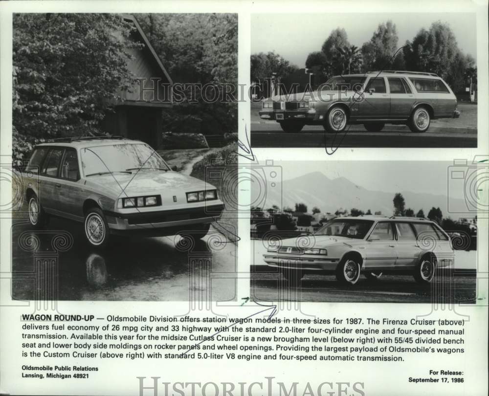 1986 Press Photo Several Oldsmobile station wagon automobile models - mjc41361 - Historic Images