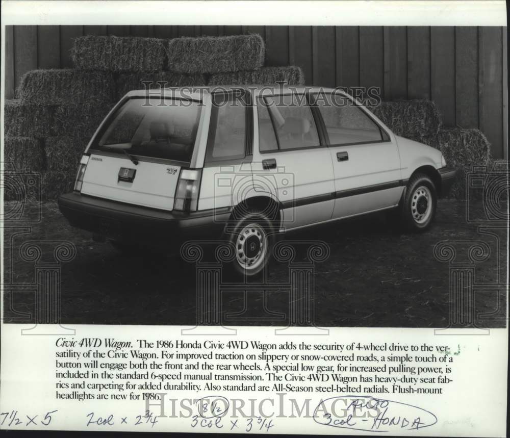 1985 Press Photo 1986 model Honda Civic, four-wheel drive wagon - mjc41375 - Historic Images
