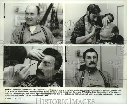 1992 Press Photo Actor Robert Duvall in make-up to become "Stalin" for movie - Historic Images