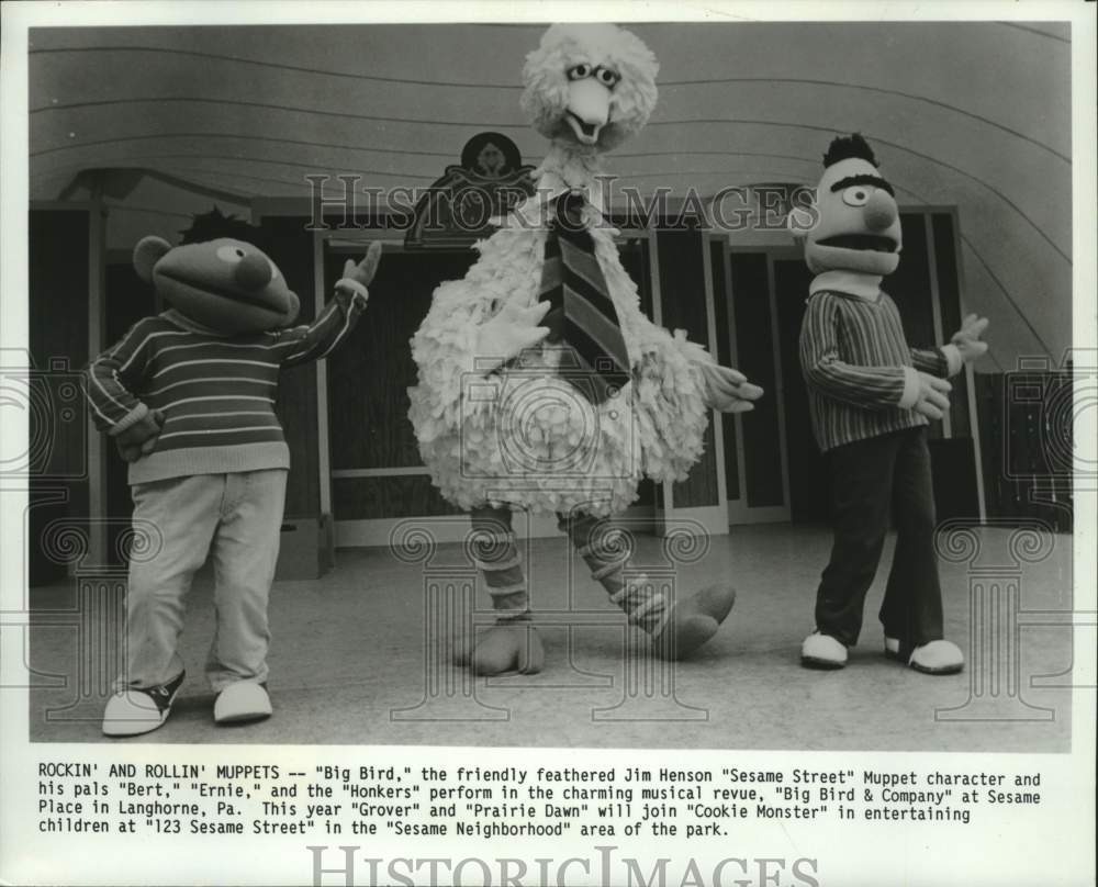1988 Press Photo &quot;Big Bird &amp; Company&quot; musical characters, Langhorne Pennsylvania - Historic Images