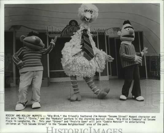 1988 Press Photo "Big Bird & Company" musical characters, Langhorne Pennsylvania - Historic Images