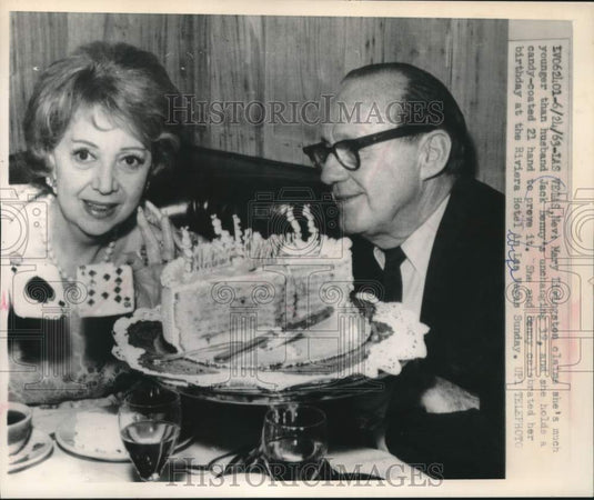 1963, Mary Livingston celebrates birthday with Jack Benny, Las Vegas - Historic Images