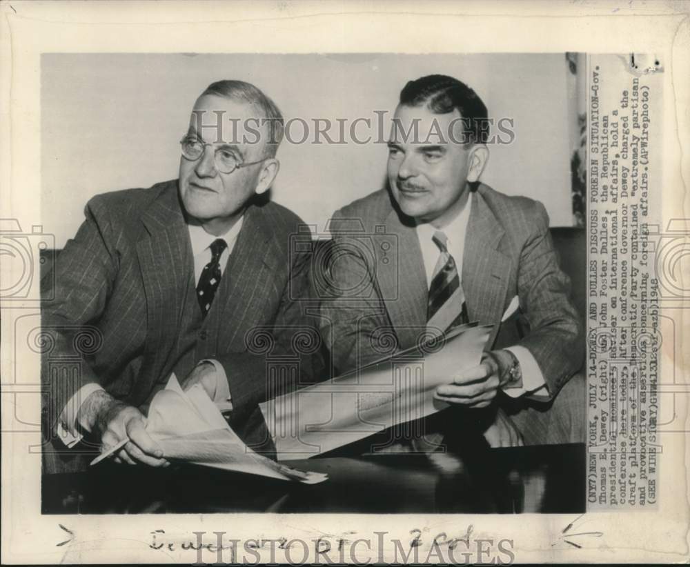 1948, Thomas Dewey, John Dulles, discuss foreign affairs, New York - Historic Images