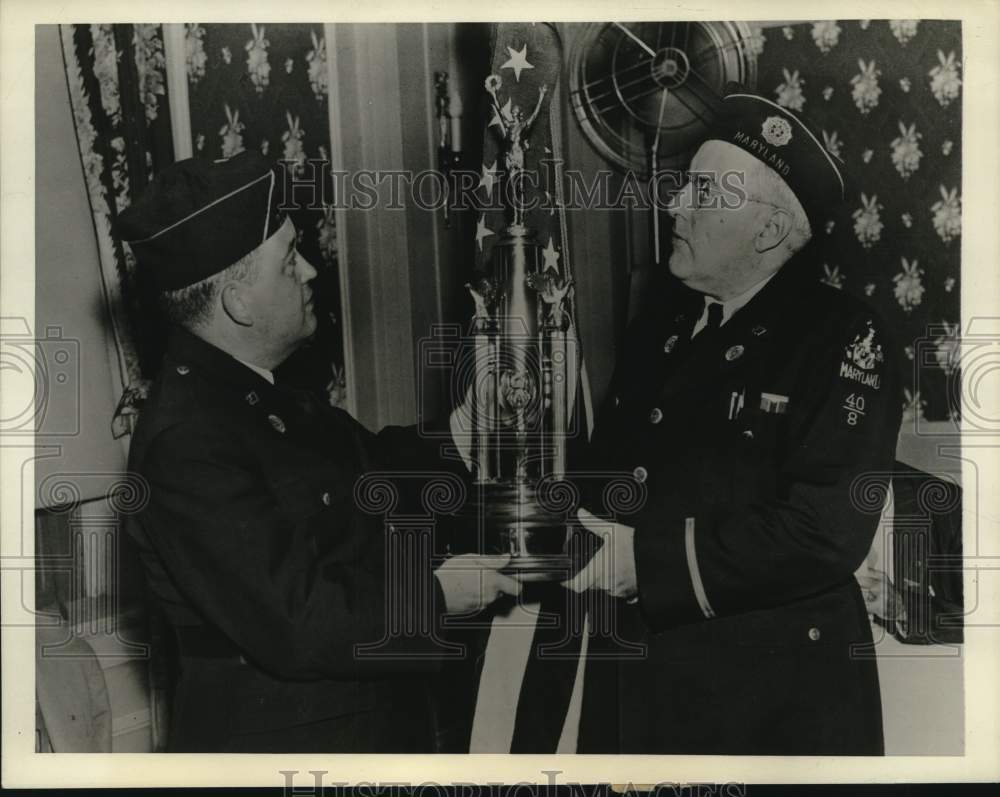 1942, De Wilton W. Haslup, American Legion, Gives Americanism Trophy - Historic Images
