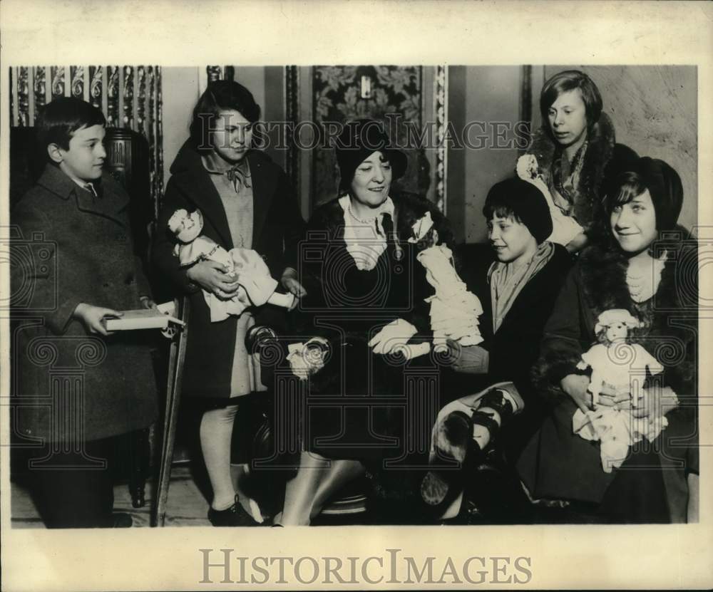 1930, Mrs. W. R. Hearst With Children at Party in Hollywood Theatre - Historic Images