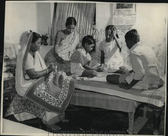 1961, Industrial Worker with Family in India Work From Home - Historic Images