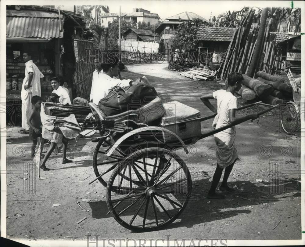 1962, Rickshaw Pulled Through Side Streets of Calcutta, India - Historic Images