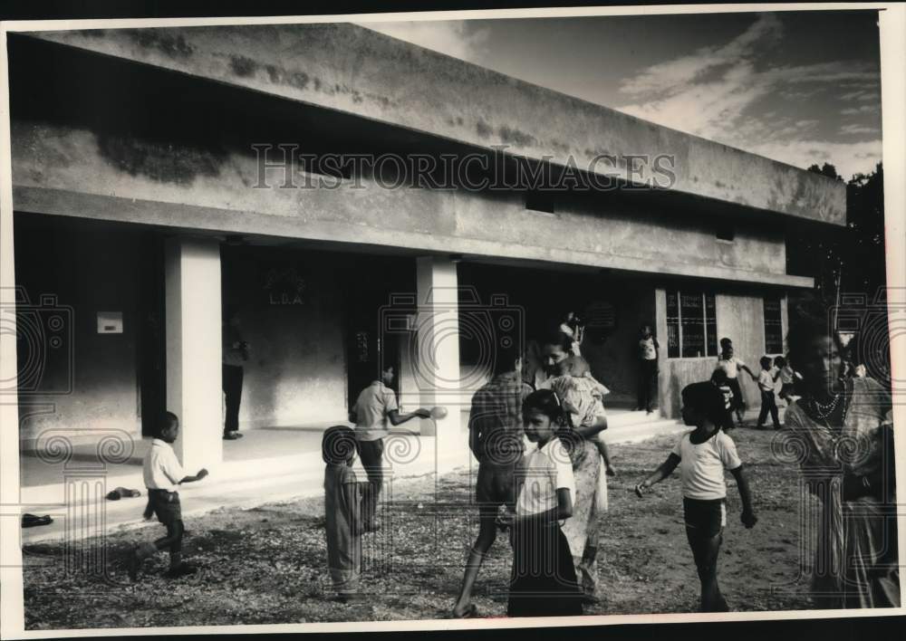 1988, Children Play Outside New Dehra Dun School in India - Historic Images
