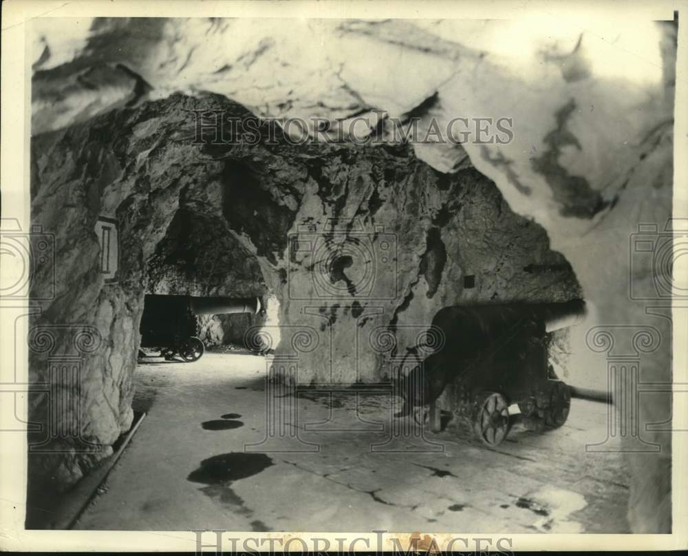 1934, Ancient Gun Galleries at Gibraltar Fortress, Showing Cannons - Historic Images