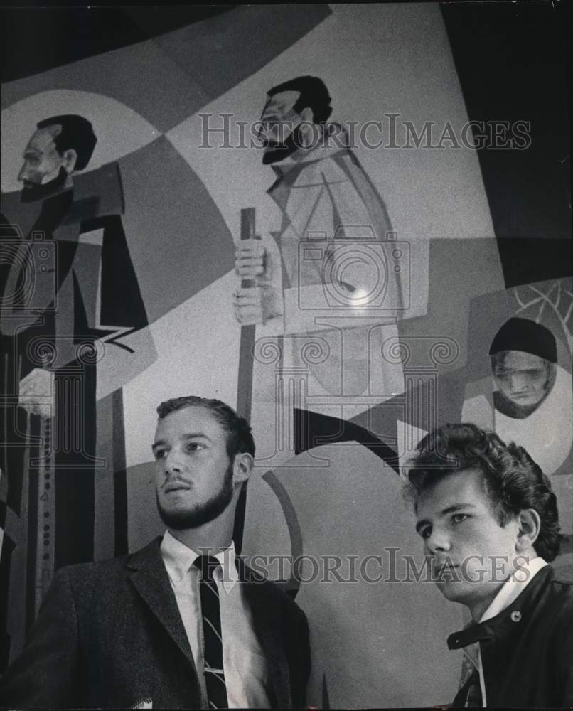 1985, Robert Milardo &amp; James Ashley by Mural at Marquette University - Historic Images
