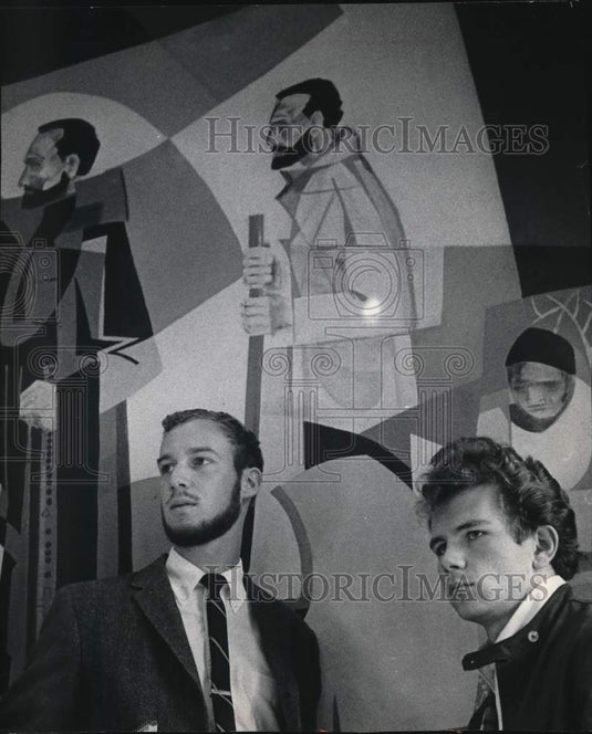 1985, Robert Milardo & James Ashley by Mural at Marquette University - Historic Images
