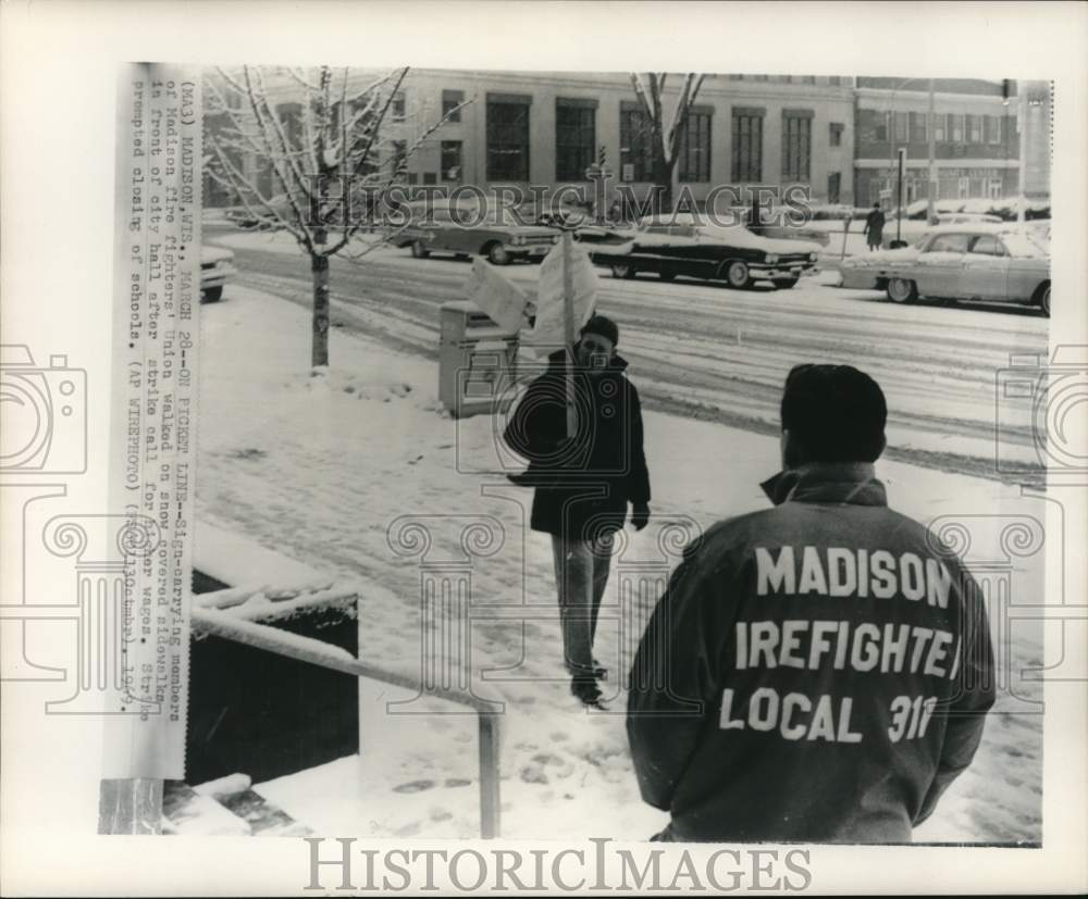 1969 Madison Firefighters' Union Pickets in Front of City Hall-Historic Images