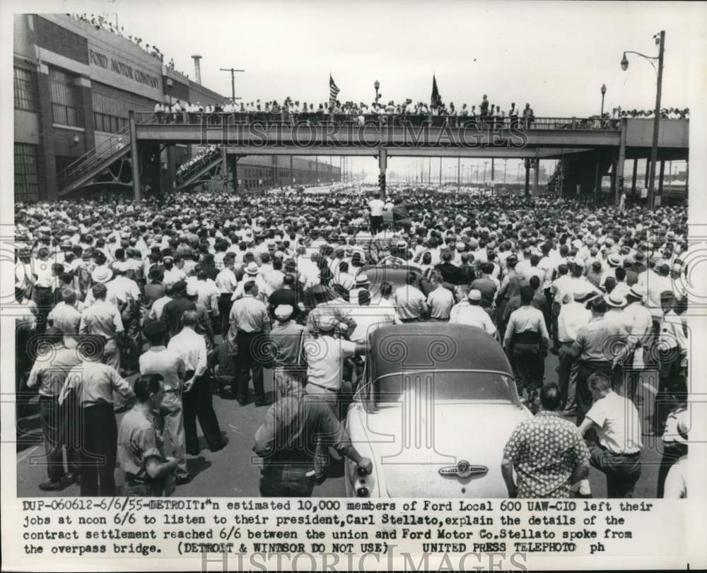 1955 10,000 Ford UAW-CIO Union Members Listen to Settlement Details-Historic Images