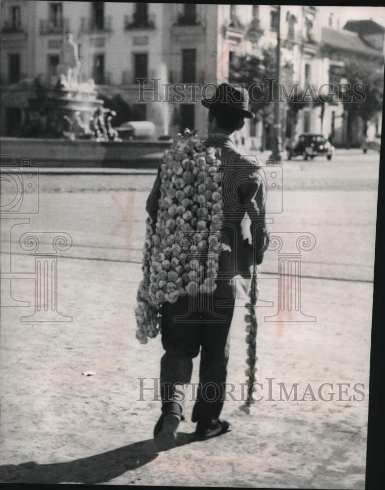 1951 Garlic Vendor in Seville, Spain, Carries Product on His Back-Historic Images