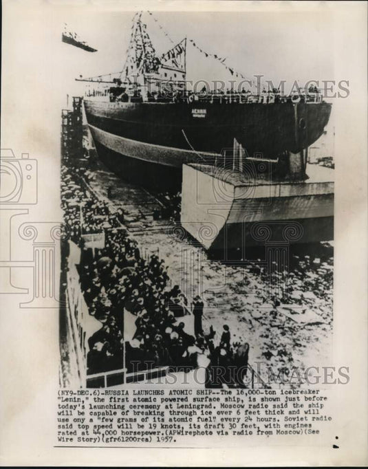 1957 Russia's First Atomic Powered Icebreaker, "Lenin," Launched-Historic Images