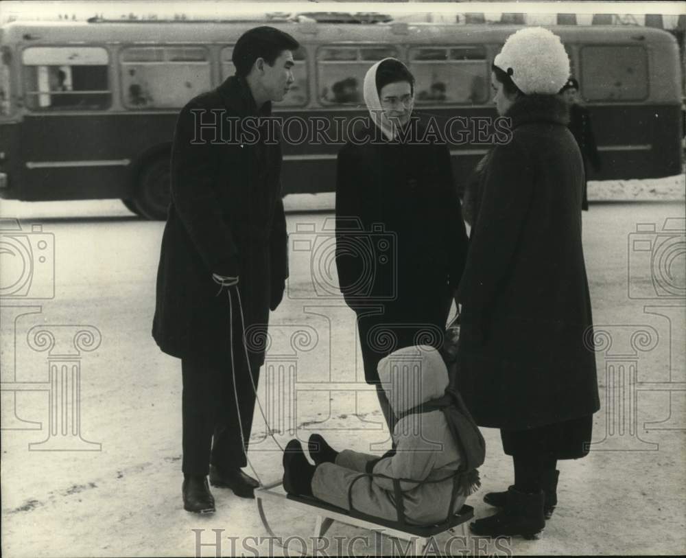 1966 People of Murmansk in Russia Chat on Snow-Covered Main Street-Historic Images