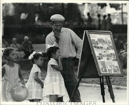 1964 Russian Man & Children Look at Photos Displayed in Tashkent-Historic Images