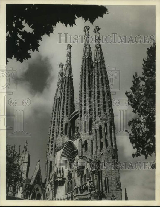 1953 Four Spires of Church of the Holy Family in Barcelona, Spain-Historic Images