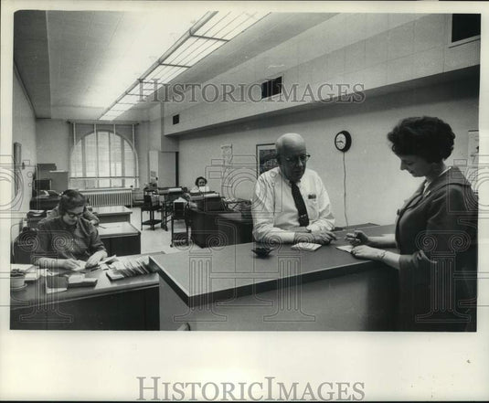 1963, The Journal, Thrift Association employees, 2nd story office, WI - Historic Images