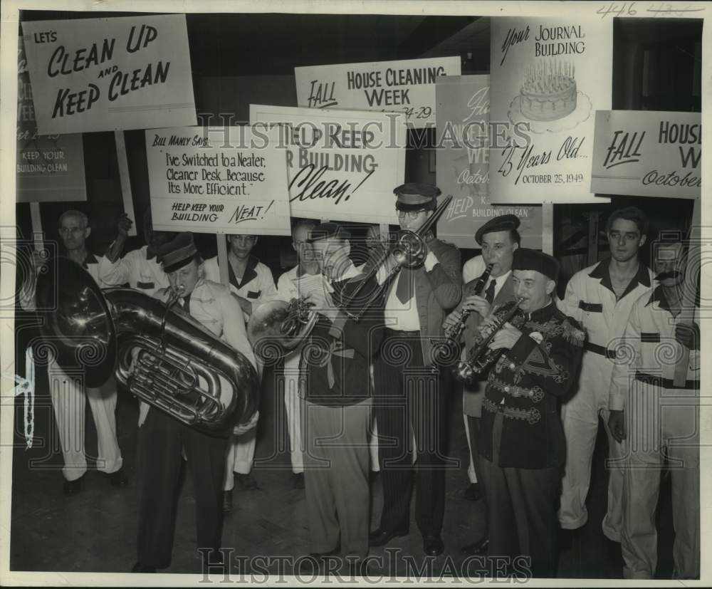 1949, Milwaukee Journal Maintenance Employee Band During Cleanup Week - Historic Images