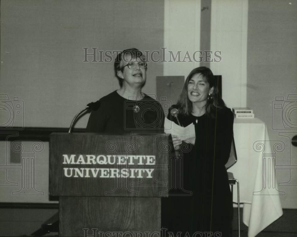 1994 Press Photo Staff on Stage at Milwaukee Journal Christmas Party - mje00833- Historic Images