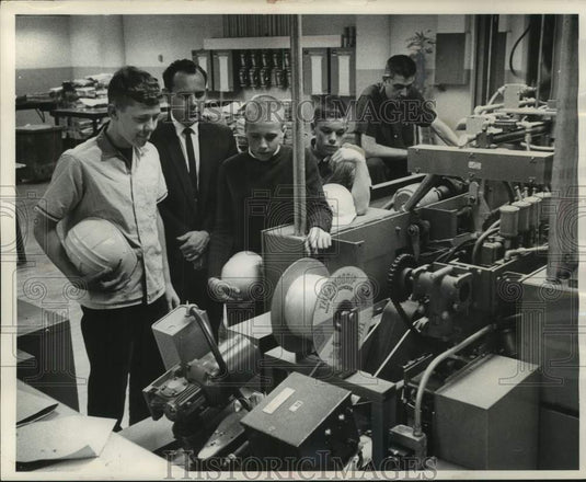 1953, Milwaukee Journal Newsboys touring The Journal Building - Historic Images