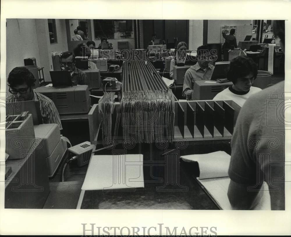 1973, Milwaukee Journal Composing Department Workers on Perforater WI - Historic Images