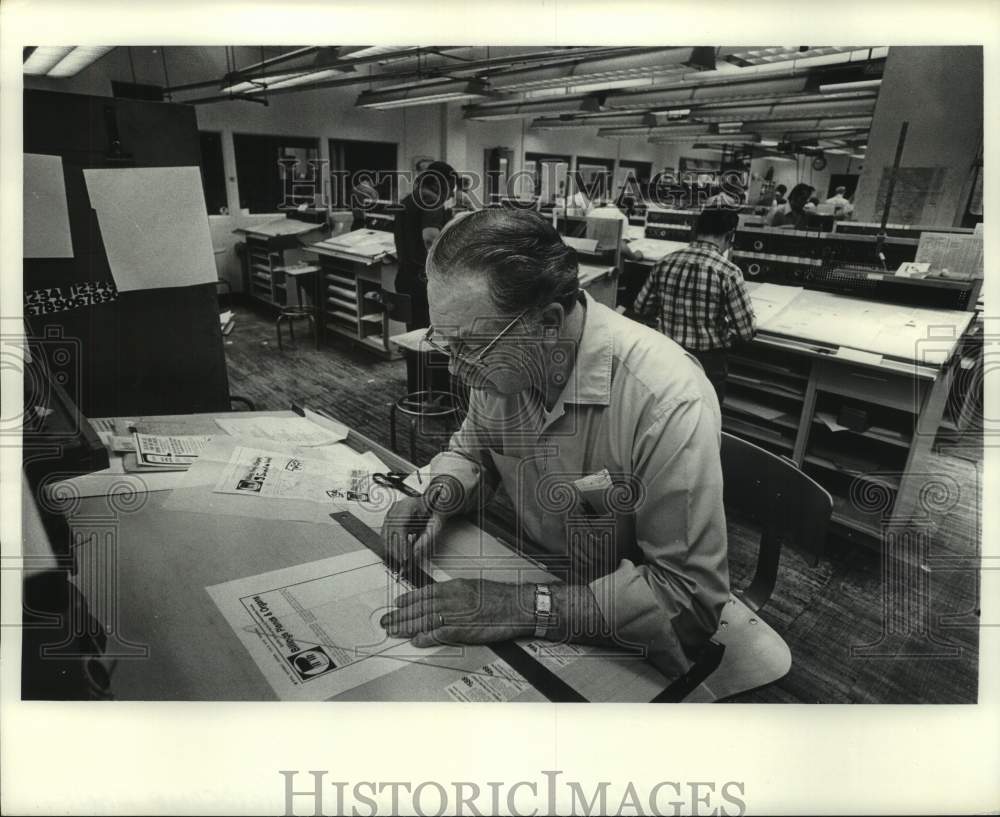 1972, Fritz Reuschlein, works on photo composition, Milwaukee Journal - Historic Images