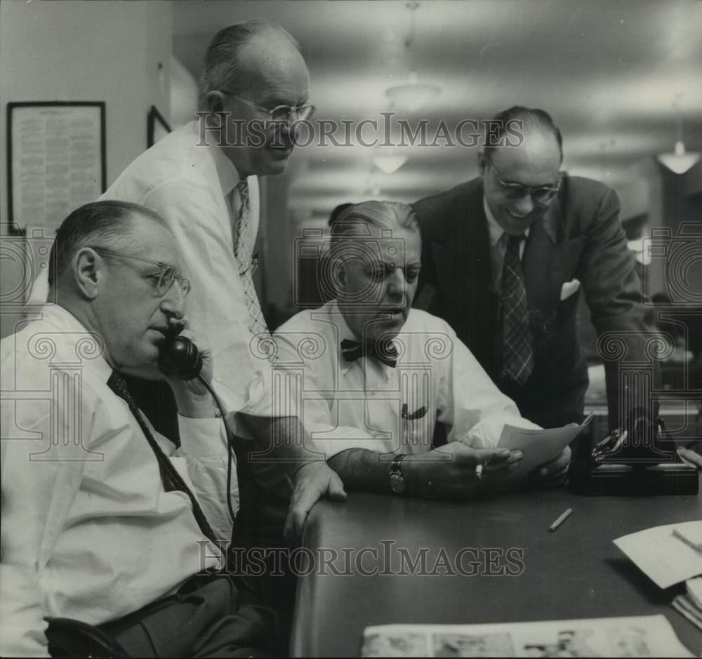 1954, Milwaukee Journal Newspaper Circulation Managers at desk, WI - Historic Images
