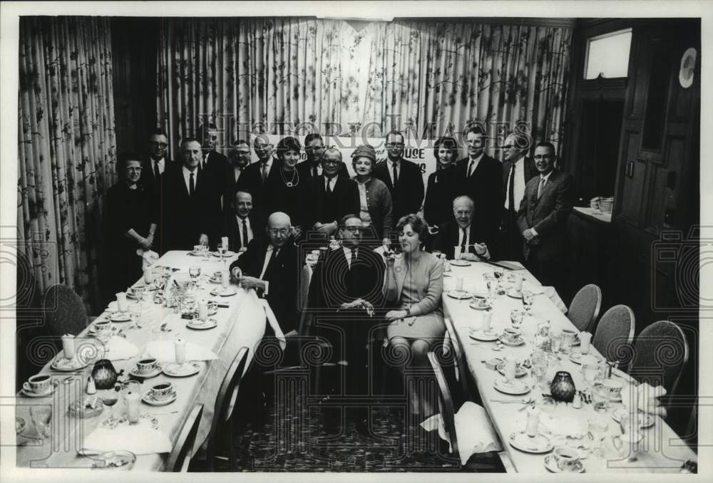1964, Milwaukee Journal Employees pose at Little Journal dinner party - Historic Images