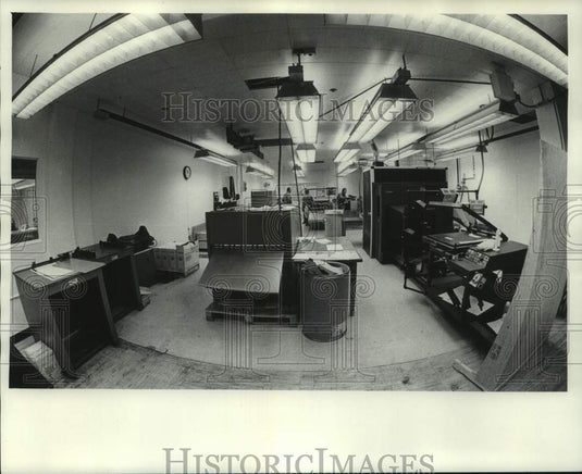 1978 Press Photo Fisheye view of the Milwaukee Journal's Di-Litho room, WI - Historic Images