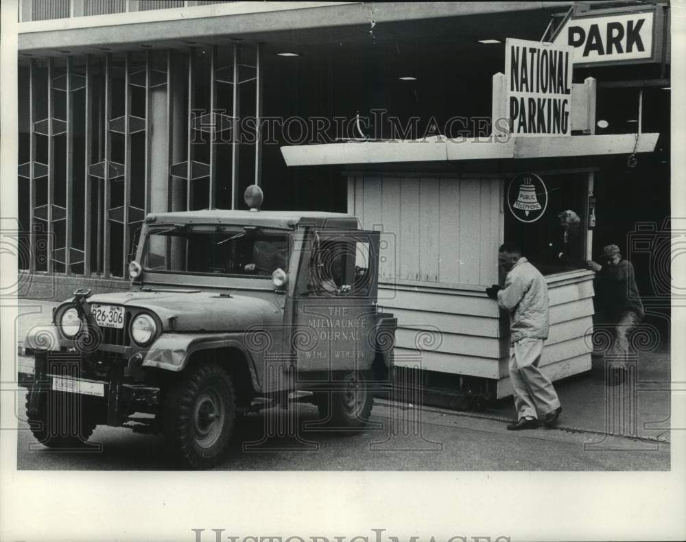 1965, Workmen Moving Milwaukee Journal Parking Lot Building - Historic Images