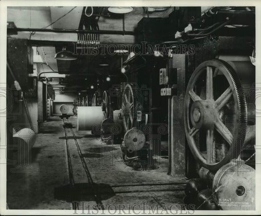 1924, Paper Reels under Milwaukee Journal Newspaper print presses, WI - Historic Images