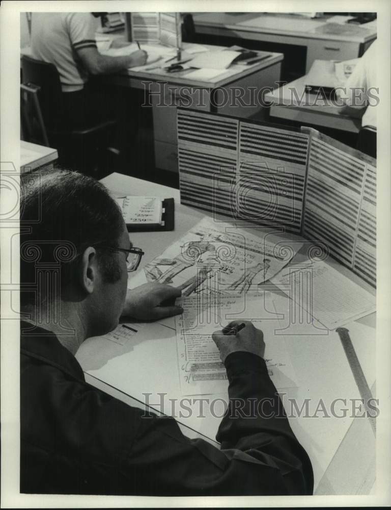 1975, Man working in the Milwaukee Journal Composing Department, WI - Historic Images