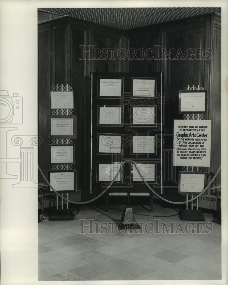 1963, Graphic Arts plaque exhibit, Milwaukee Journal Lobby, Wisconsin - Historic Images