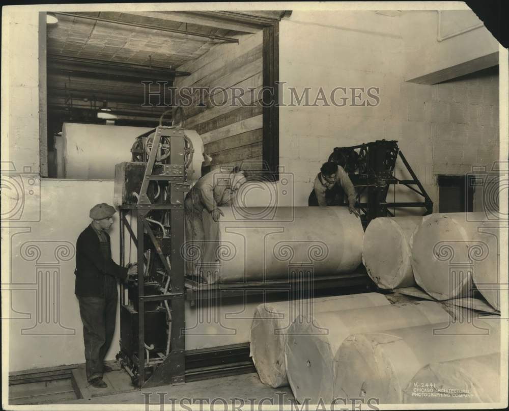 1926 Press Photo Milwaukee Journal Workers moved rolls of paper, loading dock WI- Historic Images