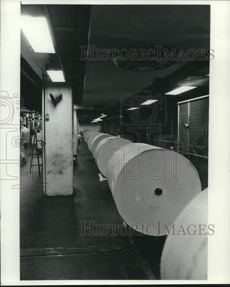 1977 Press Photo Print Press paper rolls, press room, The Milwaukee Journal, WI - Historic Images