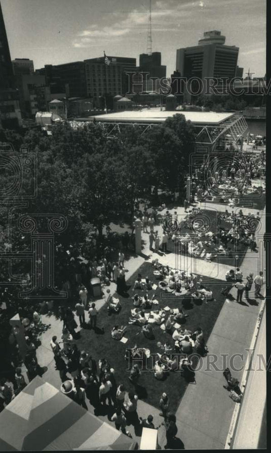 1988 Press Photo Crowd sits on grass, Rainbow Summer, Performing Arts Center, WI - Historic Images