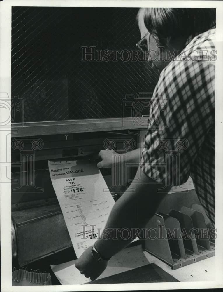 1975, Milwaukee Journal Newspaper worker in Composing Room, Wisconsin - Historic Images
