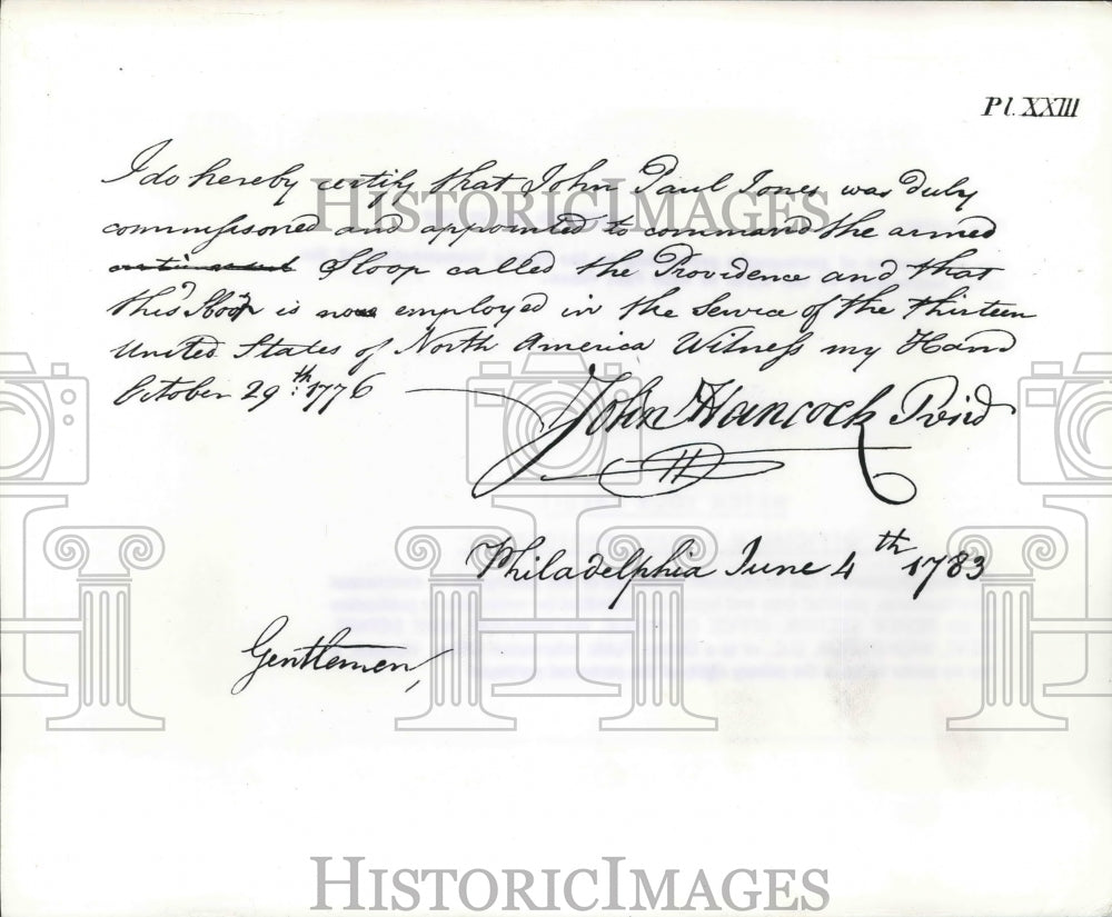 1947 Press Photo Attestment From John Hancock About John Paul Jones' Commission - Historic Images