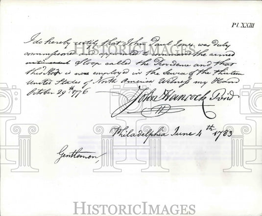 1947 Press Photo Attestment From John Hancock About John Paul Jones' Commission - Historic Images