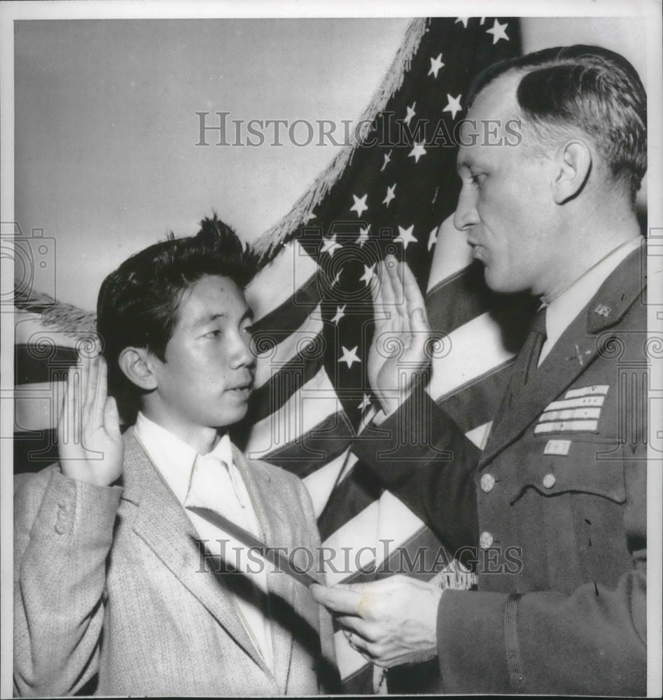 1955 Mikami Kinnosuke Is Sworn Into Army By Colonel John Loughran-Historic Images