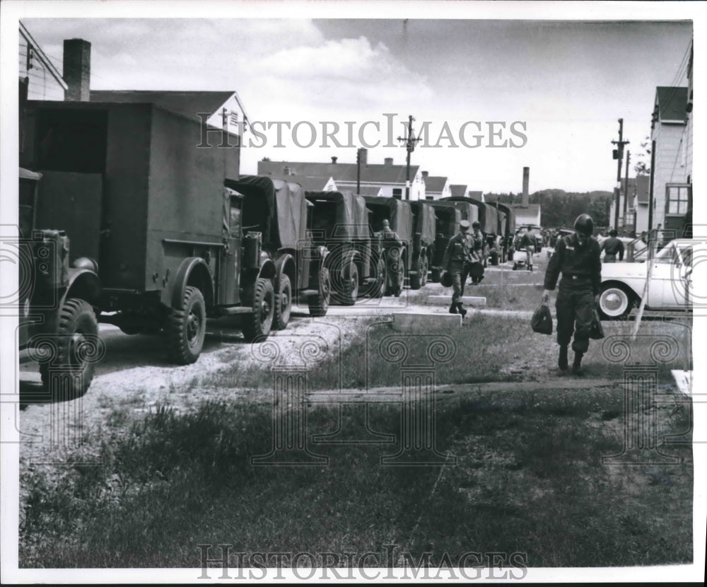 1968 Wisconsin National Guardsmen arriving at Camp McCoy, Wisconsin - Historic Images
