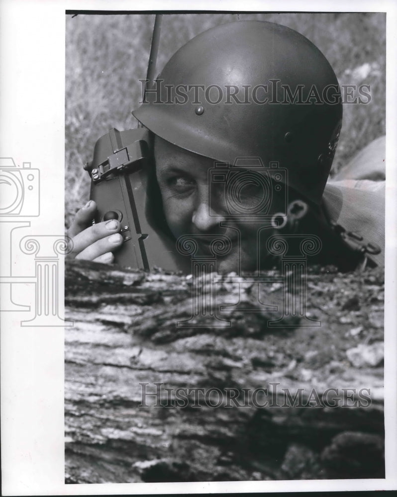 1961 Press Photo Douglas Johnson with walkie talkie in field exercise, Wisconsin - Historic Images