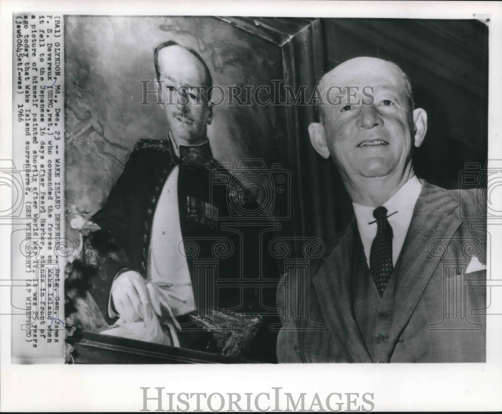 1966 Press Photo Brigadier General James Devereux with his portrait, Maryland- Historic Images