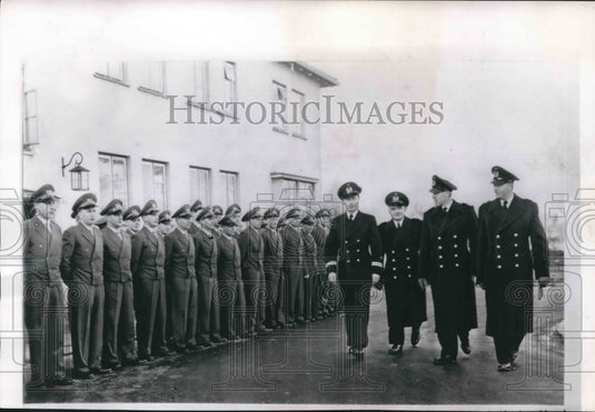 1956 Press Photo Navy seamen lined up for first inspection at Wilhelmshaven - Historic Images