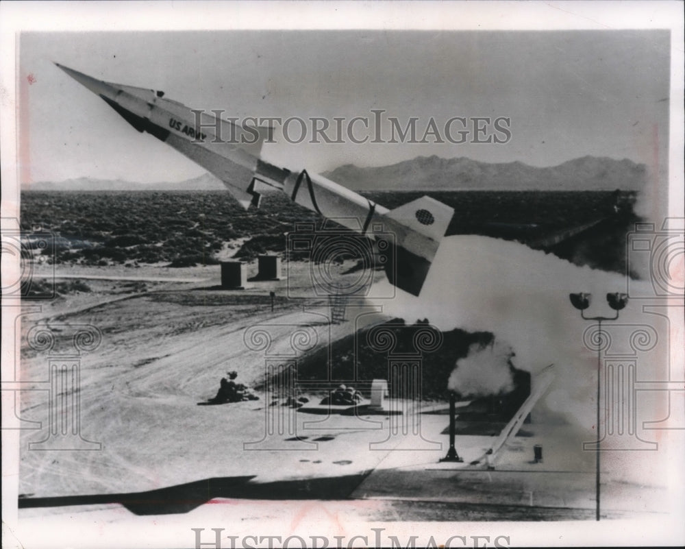 1959 Press Photo Nike-Zeus Antimissile Rocket, White Sands, New Mexico- Historic Images