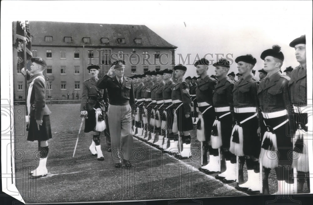 1951 General Eisenhower reviewing Scottish Black Watch in Germany - Historic Images