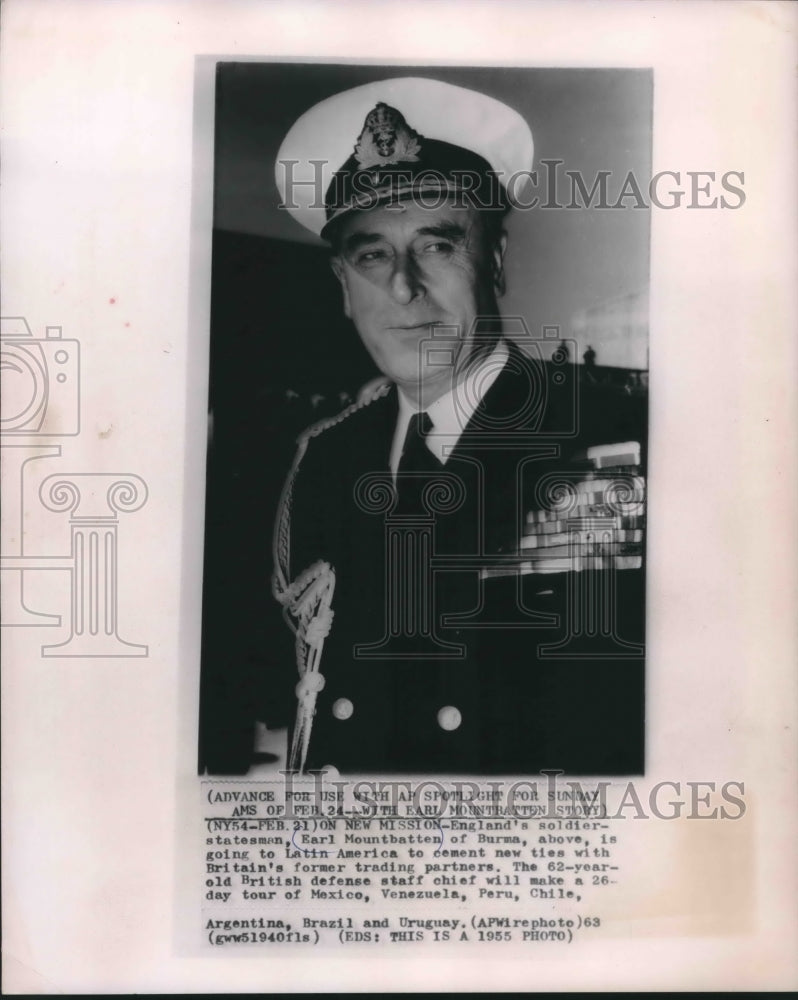 1955 Press Photo Earl Mountbatten of Burma, British defense staff chief- Historic Images