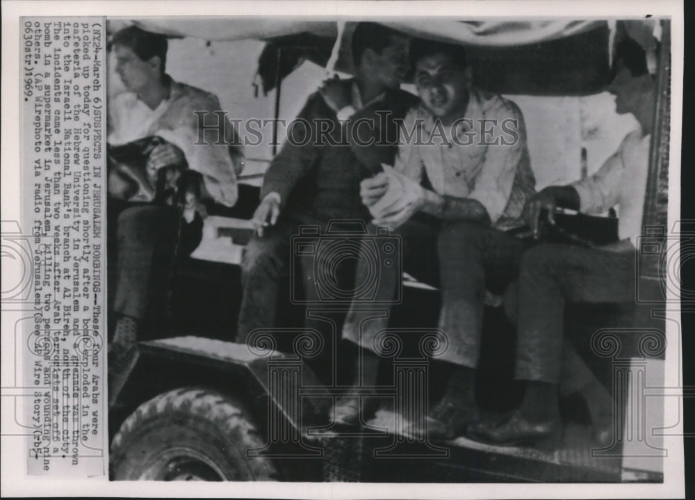 1969 Press Photo Arab Suspects in Bombing of Hebrew University in Jerusalem - Historic Images